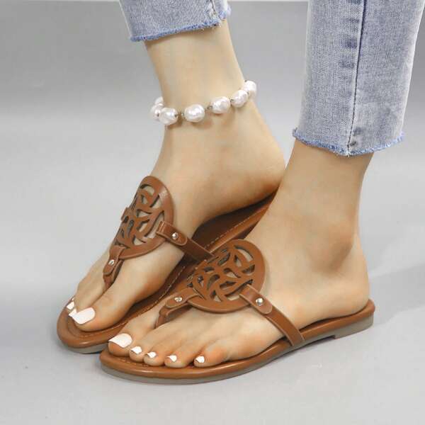 Sandals For Women Simple Flat Flip Flops Versatile Beach To Street Style