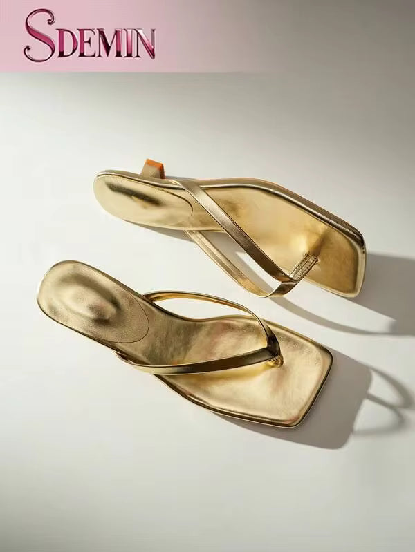 SDEMIN Summer New Women's Solid Color Slippers, Elegant Vacation Shoes, Casual Beach High Heel Sandals, Fashionable Easy-To-Wear High Heels, Suitable For Formal Wear