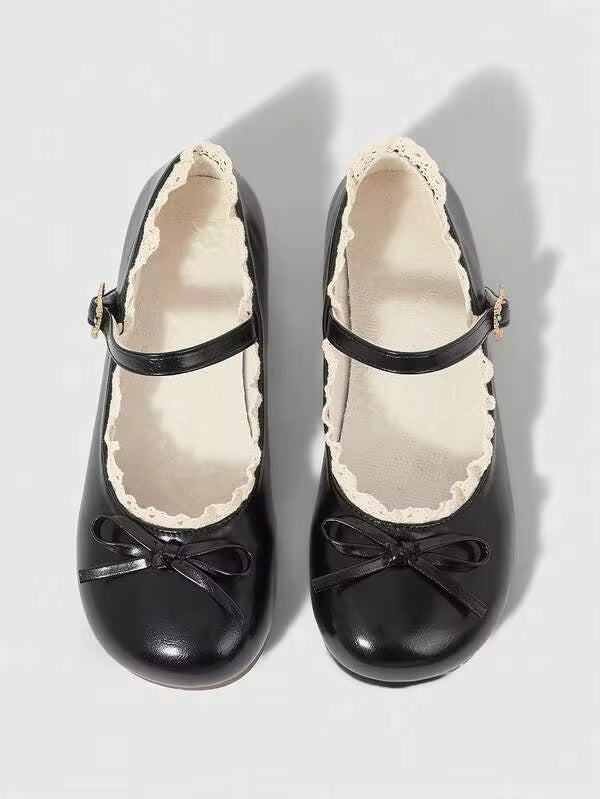 ROMWE Kawaii Women Shoes Brown Loafers Closed Toe Mary Jane Shoes Bow Lace Lolita Shoes Ballet Dance Shoes Women's Flat Shoes