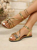 Women's Flat Sandals, Solid Gold Color, Elegant, Casual, Retro, Suitable For Beach, Wedding, Commute, Outdoor, Versatile, Round Toe, Slip-On, Durable, Suitable For Summer, Spring, Autumn